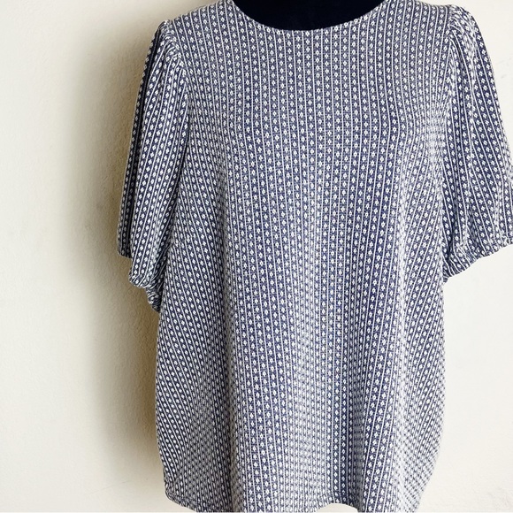 Madewell Tops - Madewell Plus Floral Jacquard Puff Sleeve Top, Blue & White, Size 2X